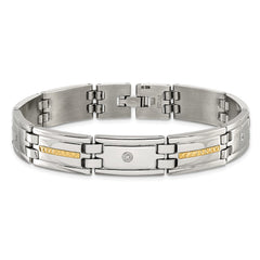 Chisel Stainless Steel Polished with Diamond-cut 14K Gold Accent and .03ct. Diamond 8.75 inch Link Bracelet SRB3176-8.75