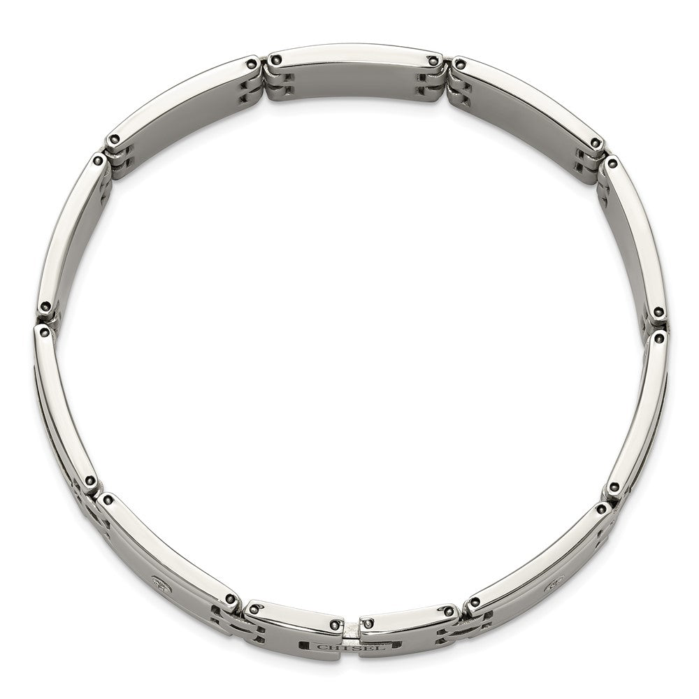 Chisel Stainless Steel Polished with Diamond-cut 14K Gold Accent and .03ct. Diamond 8.75 inch Link Bracelet SRB3176-8.75