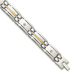 Chisel Stainless Steel Polished with Diamond-cut 14K Gold Accent and .03ct. Diamond 8.75 inch Link Bracelet SRB3176-8.75
