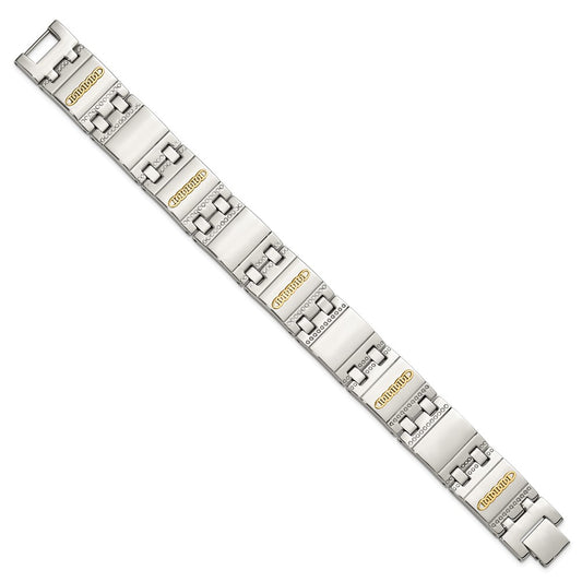 Chisel Stainless Steel Polished and Textured with 14K Gold Accent 8.5 inch Link Bracelet SRB3178-8.5