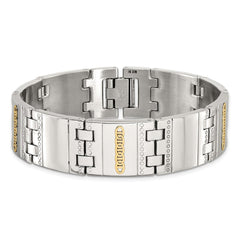 Chisel Stainless Steel Polished and Textured with 14K Gold Accent 8.5 inch Link Bracelet SRB3178-8.5