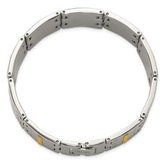Chisel Stainless Steel Polished and Textured with 14K Gold Accent 8.5 inch Link Bracelet SRB3178-8.5