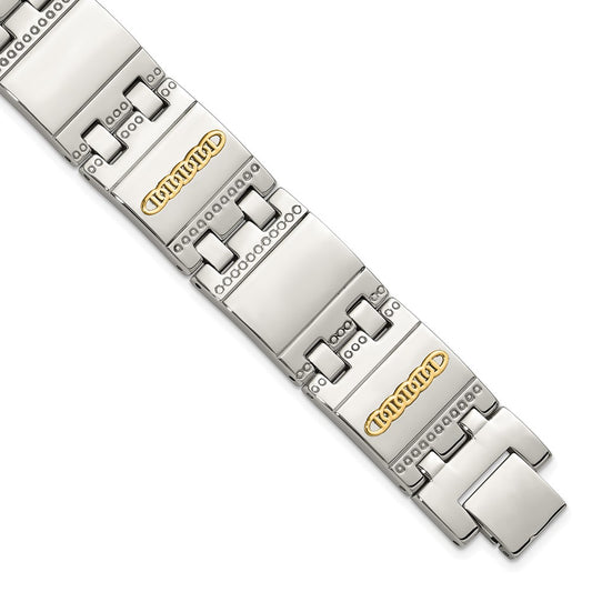 Chisel Stainless Steel Polished and Textured with 14K Gold Accent 8.5 inch Link Bracelet SRB3178-8.5