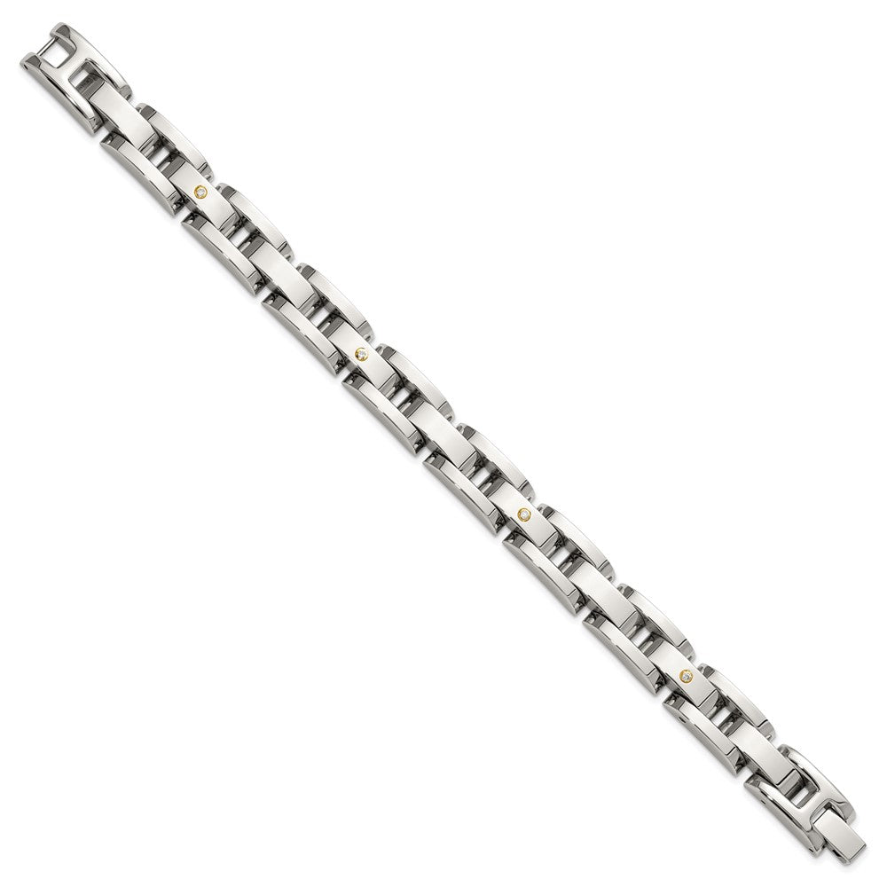 Chisel Stainless Steel Polished with 14K Gold Accent and 1/15ct. Diamond 8.25 inch Link Bracelet SRB3179-8.25