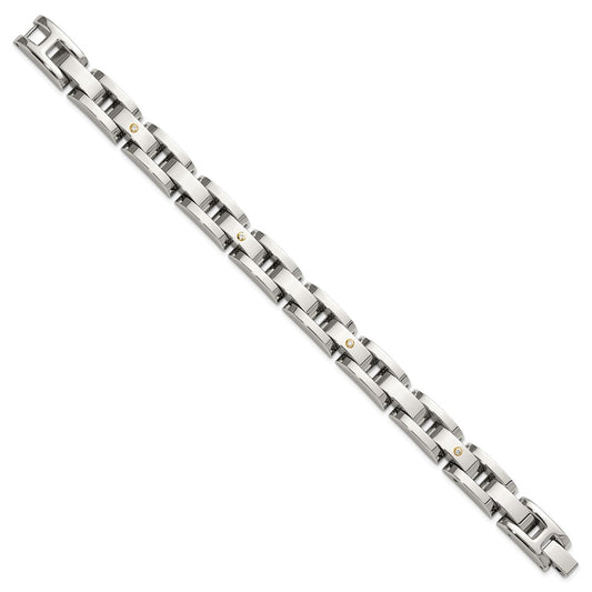 Chisel Stainless Steel Polished with 14K Gold Accent and 1/15ct. Diamond 8.25 inch Link Bracelet SRB3179-8.25