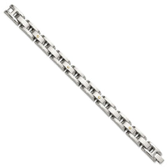 Chisel Stainless Steel Polished with 14K Gold Accent and 1/15ct. Diamond 8.25 inch Link Bracelet SRB3179-8.25