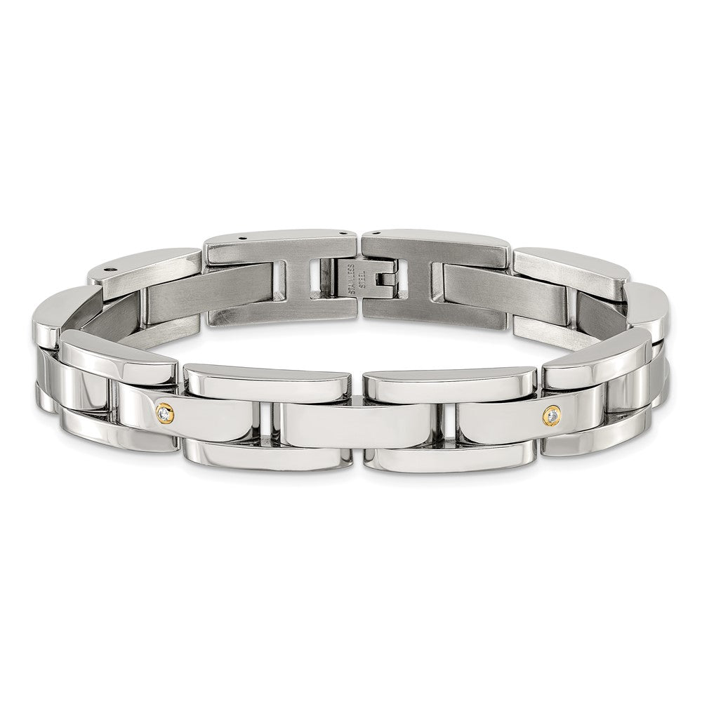 Chisel Stainless Steel Polished with 14K Gold Accent and 1/15ct. Diamond 8.25 inch Link Bracelet SRB3179-8.25