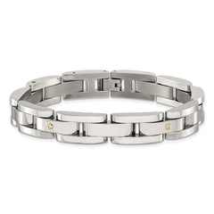 Chisel Stainless Steel Polished with 14K Gold Accent and 1/15ct. Diamond 8.25 inch Link Bracelet SRB3179-8.25