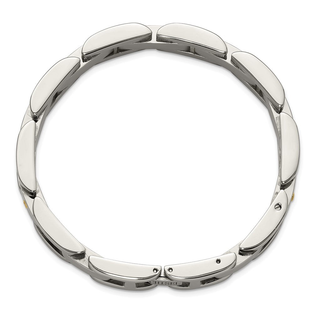 Chisel Stainless Steel Polished with 14K Gold Accent and 1/15ct. Diamond 8.25 inch Link Bracelet SRB3179-8.25