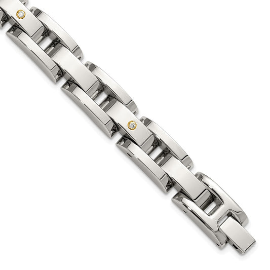 Chisel Stainless Steel Polished with 14K Gold Accent and 1/15ct. Diamond 8.25 inch Link Bracelet SRB3179-8.25