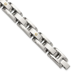 Chisel Stainless Steel Polished with 14K Gold Accent and 1/15ct. Diamond 8.25 inch Link Bracelet SRB3179-8.25