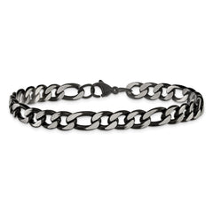 Chisel Stainless Steel Brushed and Polished Black IP-plated 7.5mm 9 inch Figaro Chain Bracelet SRB3180-9