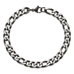 Chisel Stainless Steel Brushed and Polished Black IP-plated 7.5mm 9 inch Figaro Chain Bracelet SRB3180-9