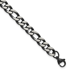 Chisel Stainless Steel Brushed and Polished Black IP-plated 7.5mm 9 inch Figaro Chain Bracelet SRB3180-9