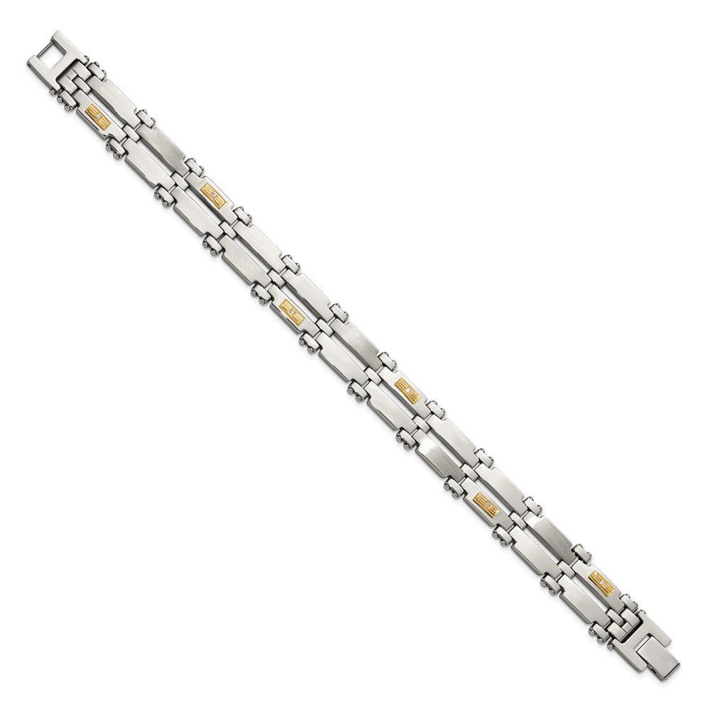 Chisel Stainless Steel Brushed and Polished with 14K Gold Accent and 1/20ct. Diamond 8.5 inch Bracelet SRB3181-8.5