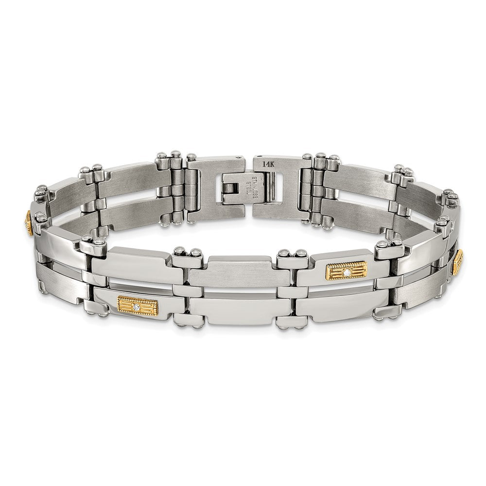 Chisel Stainless Steel Brushed and Polished with 14K Gold Accent and 1/20ct. Diamond 8.5 inch Bracelet SRB3181-8.5