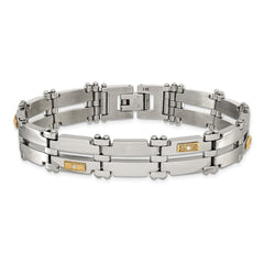 Chisel Stainless Steel Brushed and Polished with 14K Gold Accent and 1/20ct. Diamond 8.5 inch Bracelet SRB3181-8.5