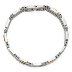 Chisel Stainless Steel Brushed and Polished with 14K Gold Accent and 1/20ct. Diamond 8.5 inch Bracelet SRB3181-8.5