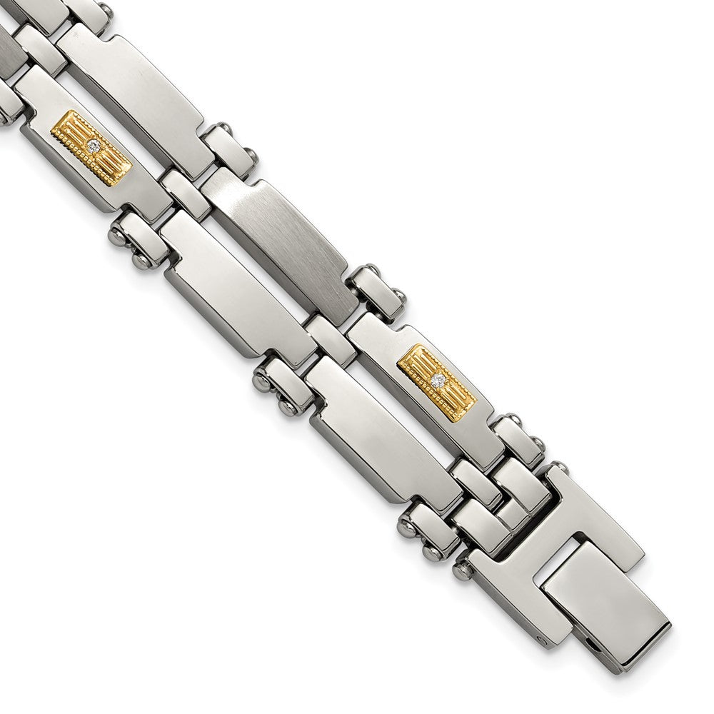Chisel Stainless Steel Brushed and Polished with 14K Gold Accent and 1/20ct. Diamond 8.5 inch Bracelet SRB3181-8.5