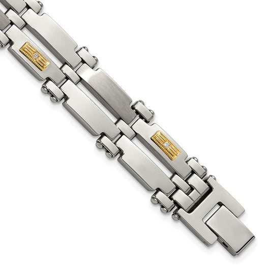 Chisel Stainless Steel Brushed and Polished with 14K Gold Accent and 1/20ct. Diamond 8.5 inch Bracelet SRB3181-8.5