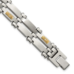 Chisel Stainless Steel Brushed and Polished with 14K Gold Accent and 1/20ct. Diamond 8.5 inch Bracelet SRB3181-8.5