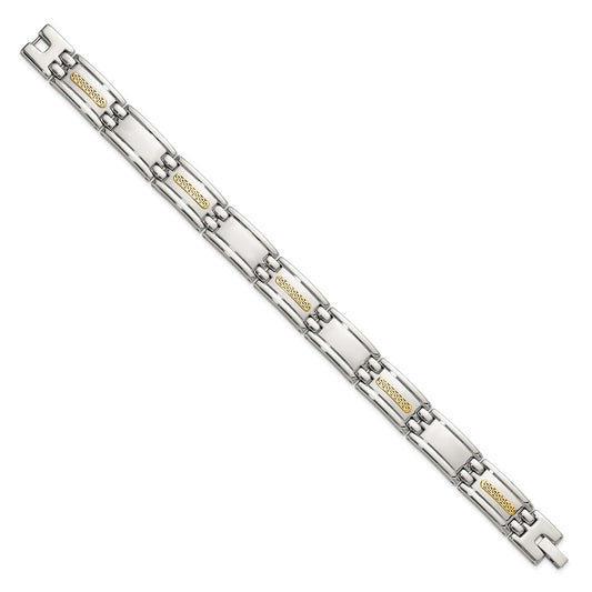 Chisel Stainless Steel Polished with 14K Gold Accent 8.75 inch Link Bracelet SRB3182-8.75