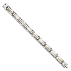 Chisel Stainless Steel Polished with 14K Gold Accent 8.75 inch Link Bracelet SRB3182-8.75