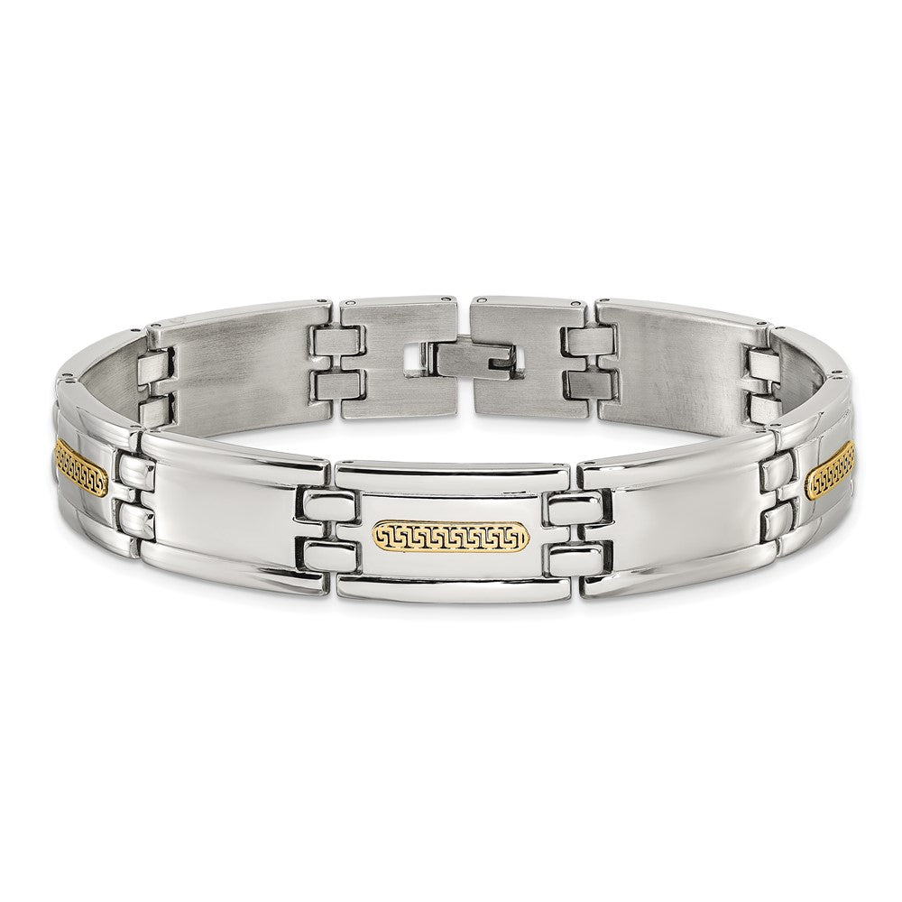 Chisel Stainless Steel Polished with 14K Gold Accent 8.75 inch Link Bracelet SRB3182-8.75