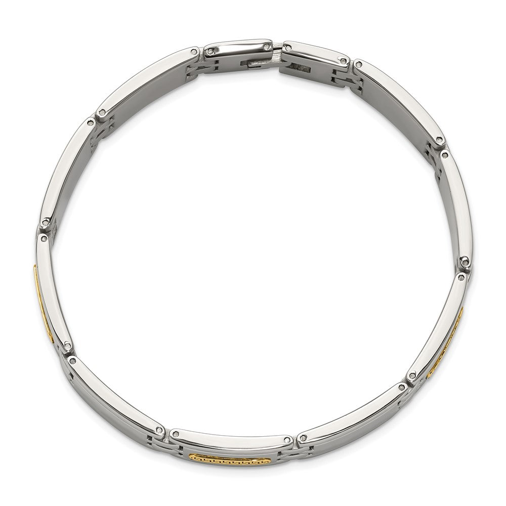 Chisel Stainless Steel Polished with 14K Gold Accent 8.75 inch Link Bracelet SRB3182-8.75
