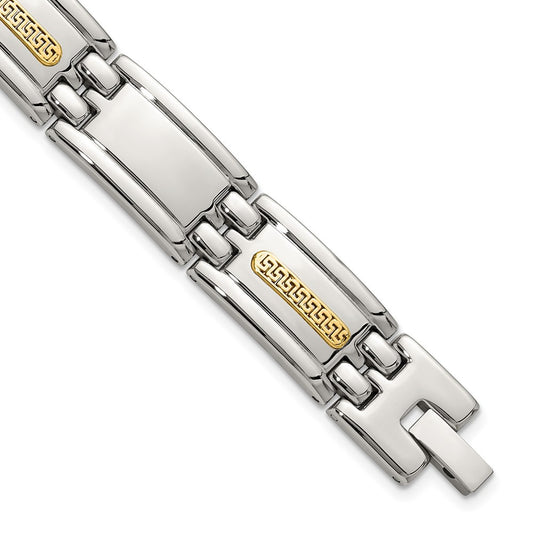 Chisel Stainless Steel Polished with 14K Gold Accent 8.75 inch Link Bracelet SRB3182-8.75