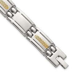 Chisel Stainless Steel Polished with 14K Gold Accent 8.75 inch Link Bracelet SRB3182-8.75