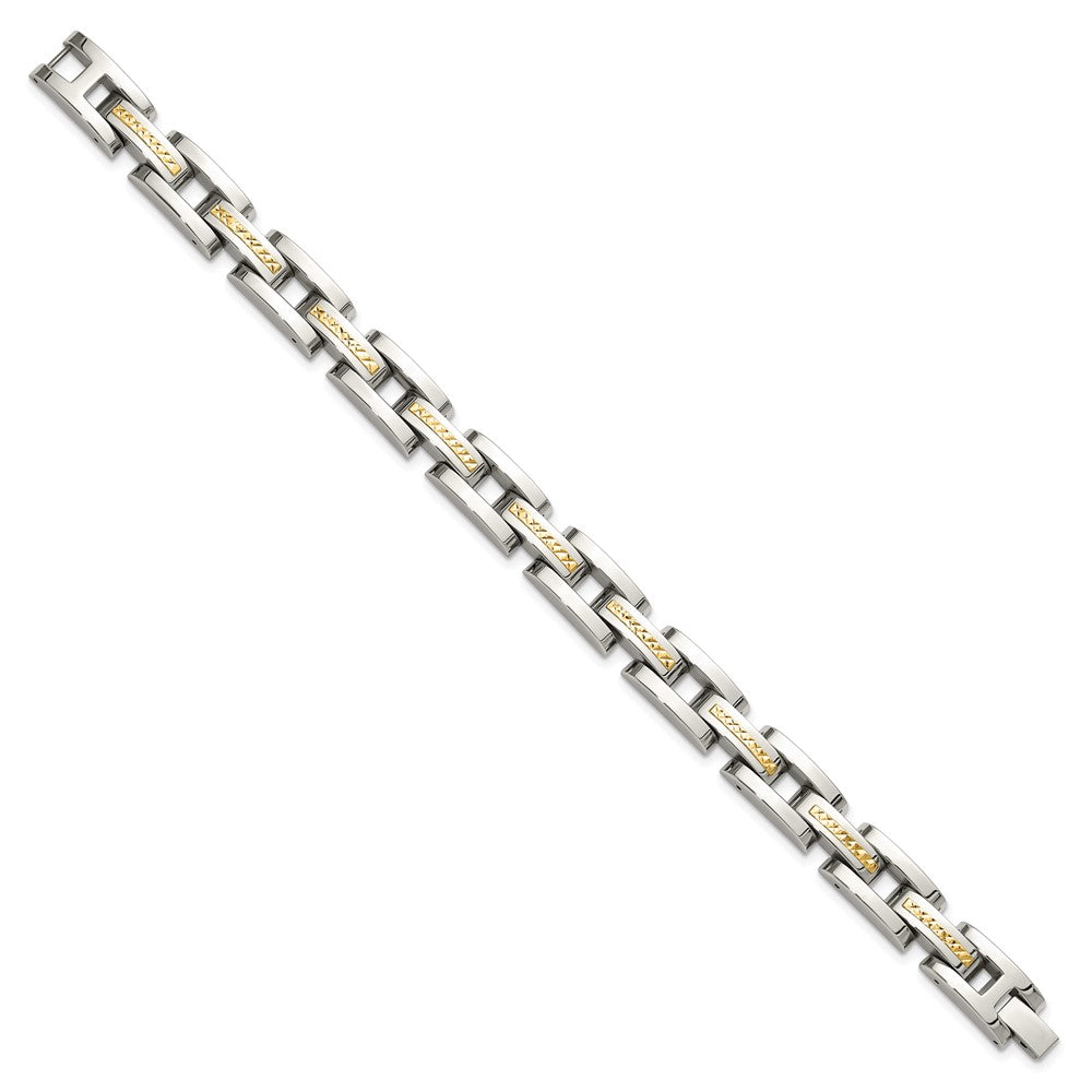 Chisel Stainless Steel Polished with Diamond-cut 14K Gold Accent 9 inch Link Bracelet SRB3184-9