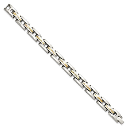 Chisel Stainless Steel Polished with Diamond-cut 14K Gold Accent 9 inch Link Bracelet SRB3184-9