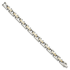Chisel Stainless Steel Polished with Diamond-cut 14K Gold Accent 9 inch Link Bracelet SRB3184-9
