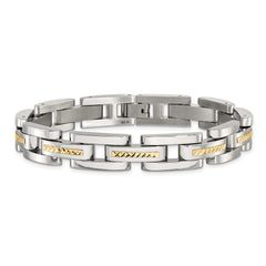 Chisel Stainless Steel Polished with Diamond-cut 14K Gold Accent 9 inch Link Bracelet SRB3184-9