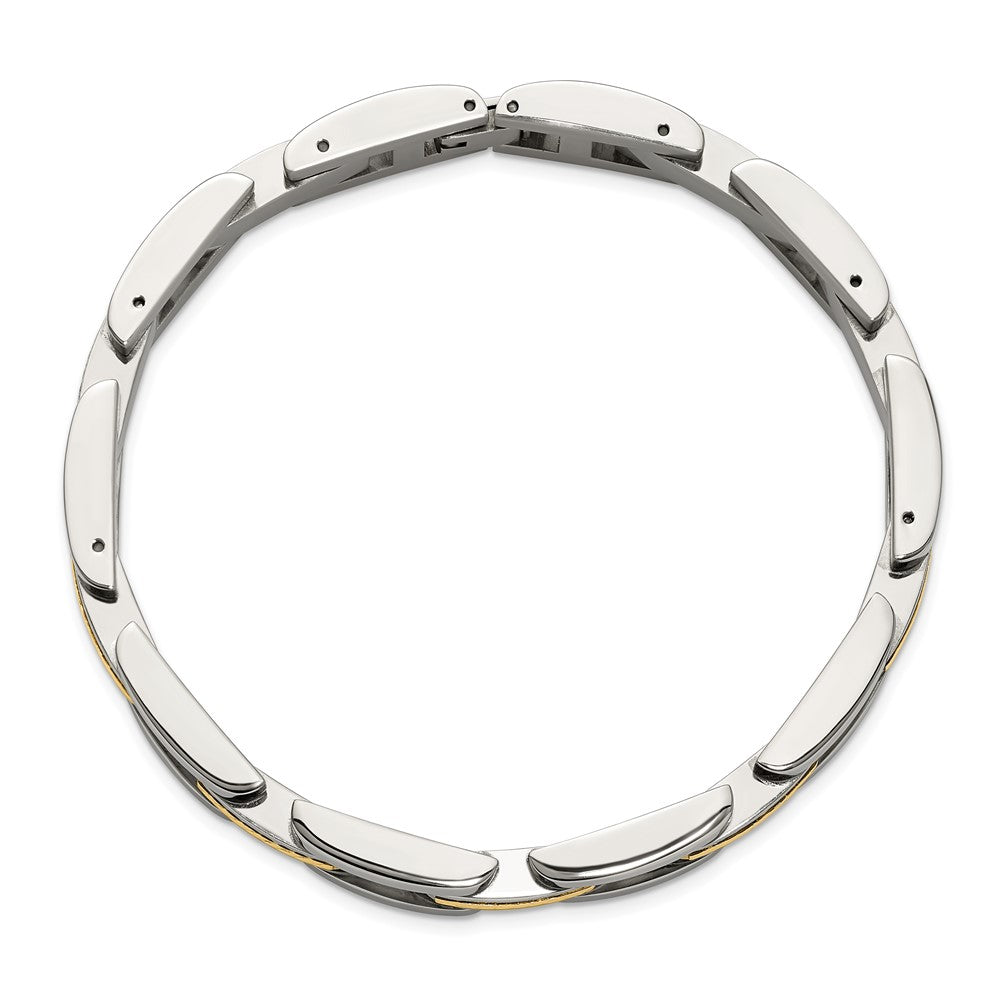 Chisel Stainless Steel Polished with Diamond-cut 14K Gold Accent 9 inch Link Bracelet SRB3184-9