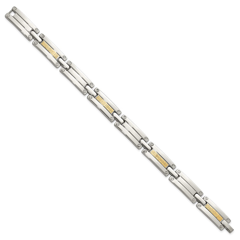 Chisel Stainless Steel Polished with 14K Gold Accent Basket Weave 8.5 inch Link Bracelet SRB3185-8.5