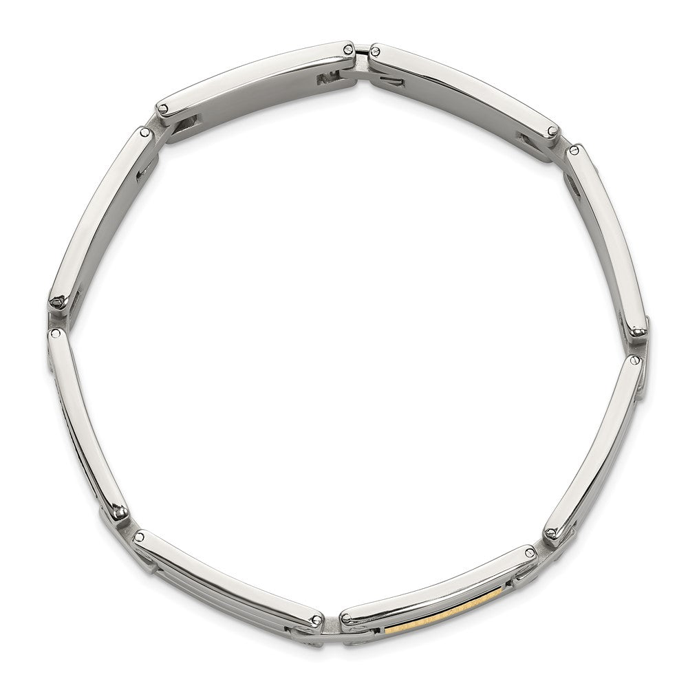 Chisel Stainless Steel Polished with 14K Gold Accent Basket Weave 8.5 inch Link Bracelet SRB3185-8.5