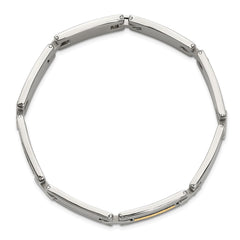 Chisel Stainless Steel Polished with 14K Gold Accent Basket Weave 8.5 inch Link Bracelet SRB3185-8.5