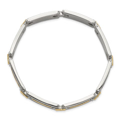 Chisel Stainless Steel Polished with 14K Accent Basket Weave and 1/15ct. Diamond 8.5 inch Bracelet SRB3186-8.5