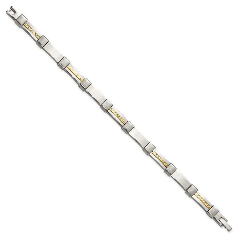 Chisel Stainless Steel Brushed and Polished with Diamond-cut 14K Gold Accent 8.25 inch Link Bracelet SRB3187-8.25