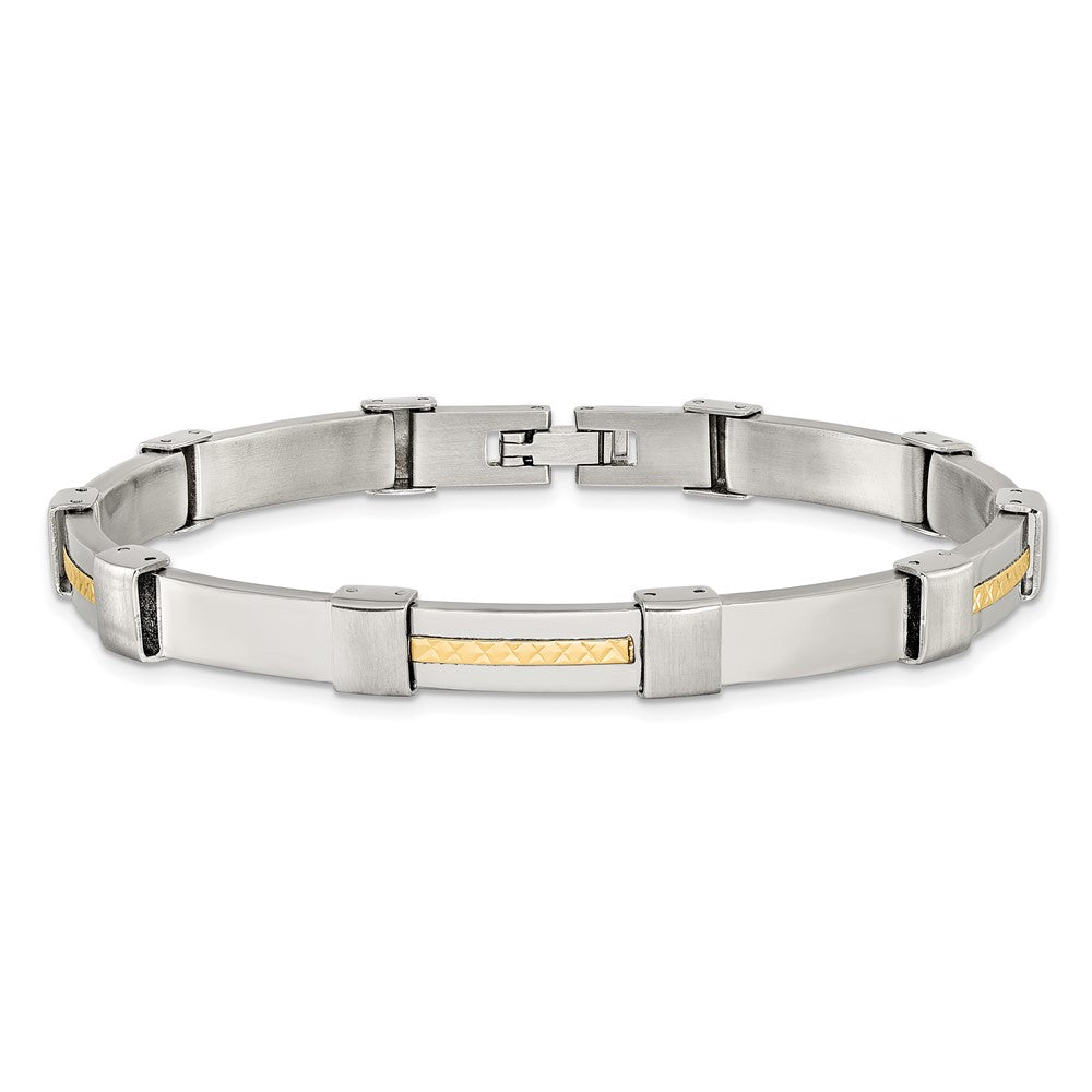 Chisel Stainless Steel Brushed and Polished with Diamond-cut 14K Gold Accent 8.25 inch Link Bracelet SRB3187-8.25