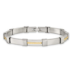 Chisel Stainless Steel Brushed and Polished with Diamond-cut 14K Gold Accent 8.25 inch Link Bracelet SRB3187-8.25