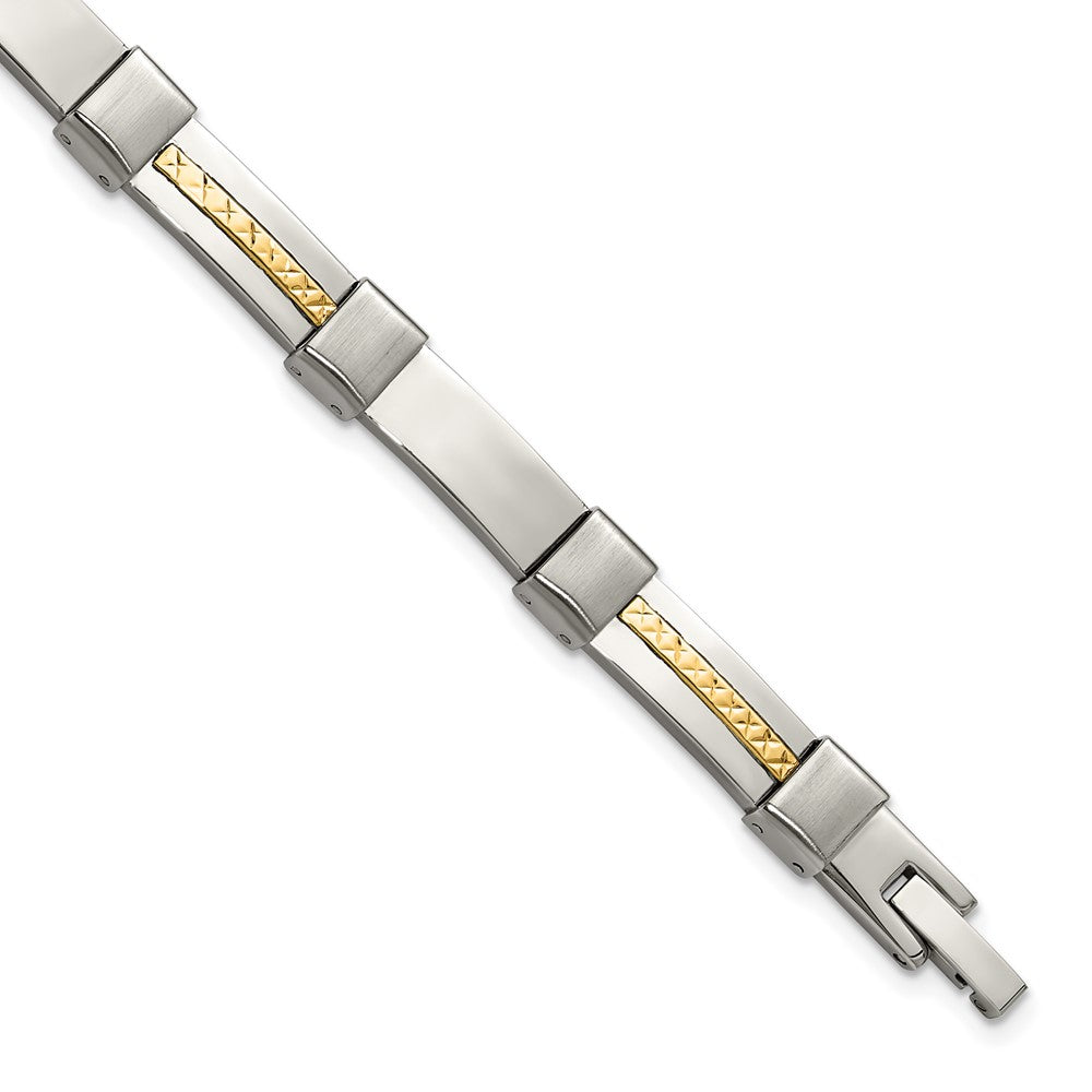 Chisel Stainless Steel Brushed and Polished with Diamond-cut 14K Gold Accent 8.25 inch Link Bracelet SRB3187-8.25