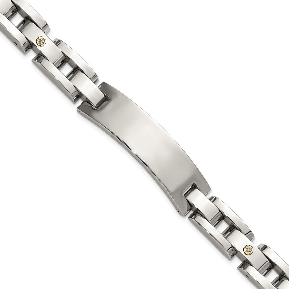 Chisel Stainless Steel Polished with 14K White Gold Accent and Diamond 8.5in ID Link Bracelet SRB3189-8.5