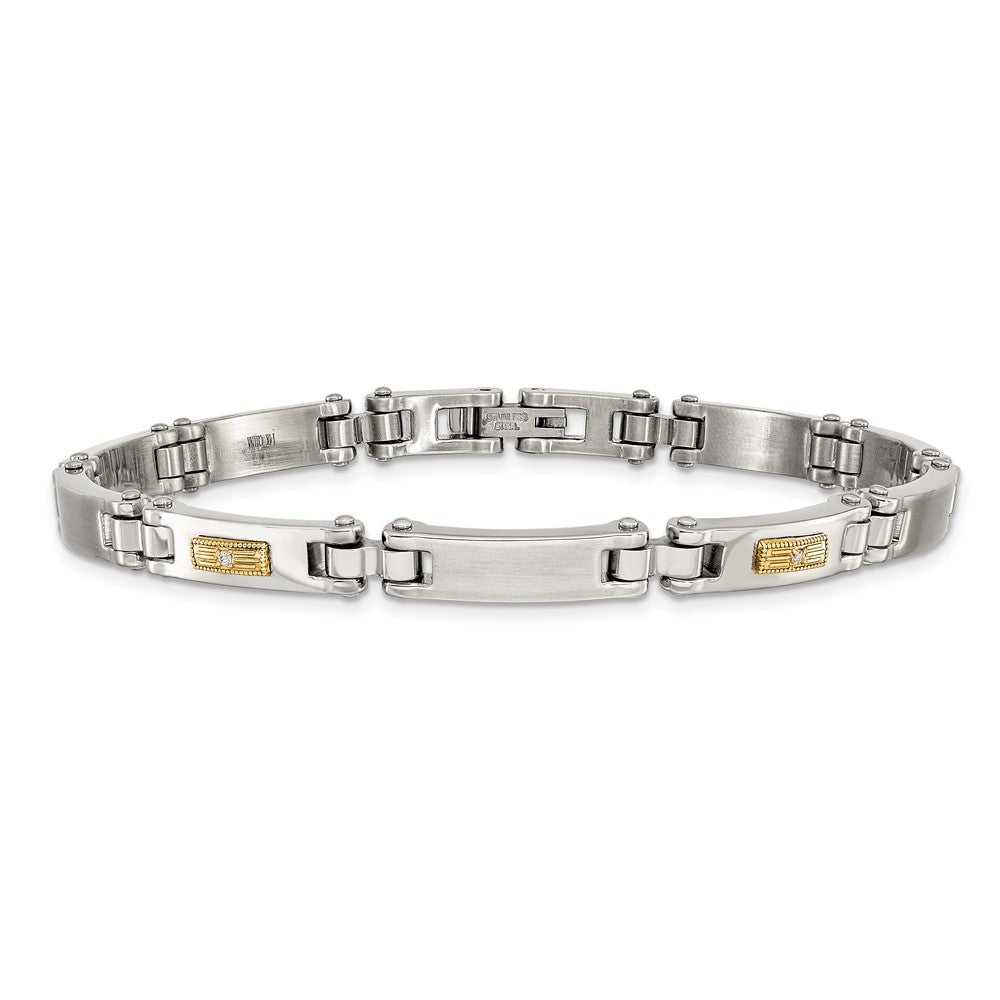 Chisel Stainless Steel Brushed and Polished with 14K Gold Accent and 1/20ct. Diamond 8.5 inch Bracelet SRB3192-8.5