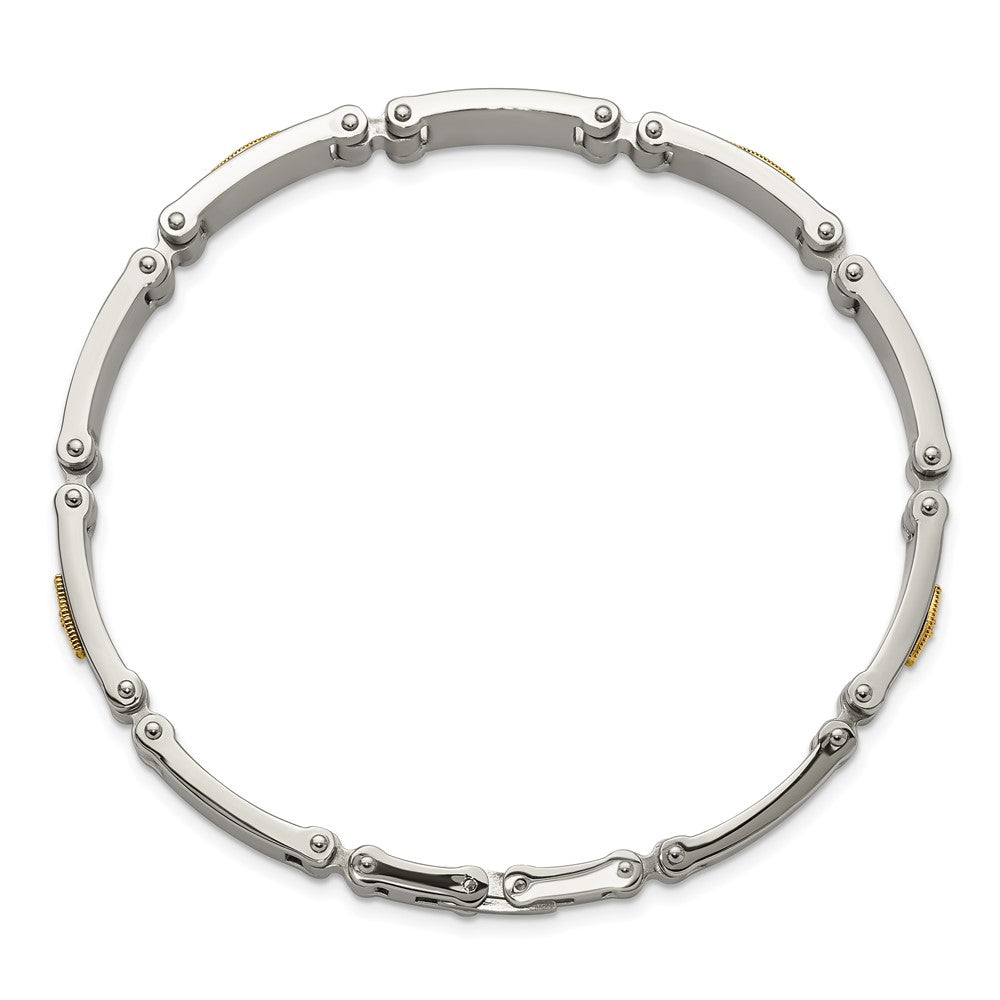 Chisel Stainless Steel Brushed and Polished with 14K Gold Accent and 1/20ct. Diamond 8.5 inch Bracelet SRB3192-8.5