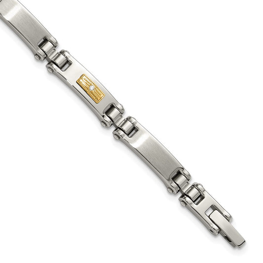 Chisel Stainless Steel Brushed and Polished with 14K Gold Accent and 1/20ct. Diamond 8.5 inch Bracelet SRB3192-8.5