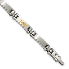 Chisel Stainless Steel Brushed and Polished with 14K Gold Accent and 1/20ct. Diamond 8.5 inch Bracelet SRB3192-8.5