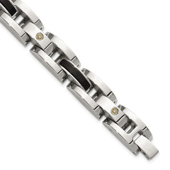 Chisel Stainless Steel Polished with .03ct Diamond and Onyx 8.25 inch Link Bracelet SRB3193-8.25